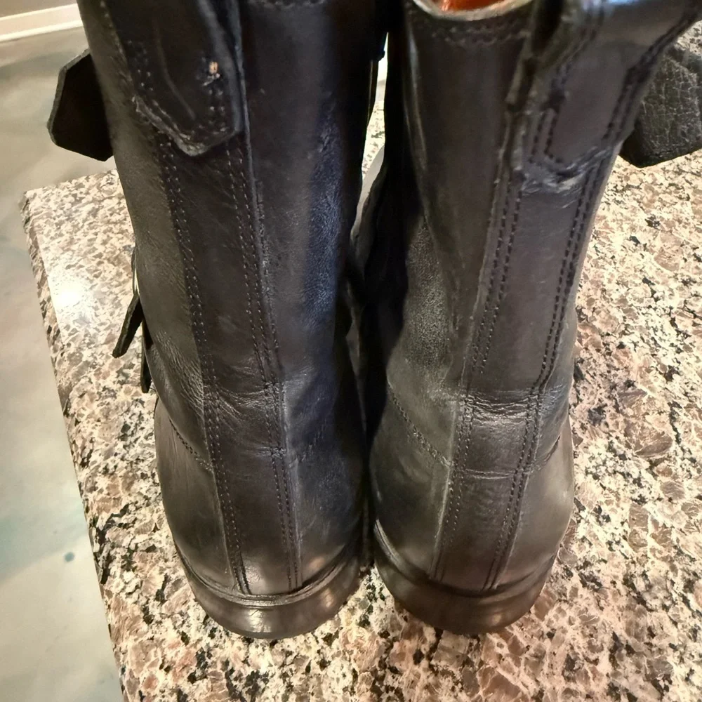 Frye Women’s Black Leather Moto Combat Boots 9.5 - Picture 2 of 6
